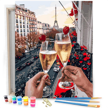 Champagne in Parijs - Schilderen op Nummer Pakket - 50x40cm